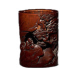 明代 竹製松林筆筒