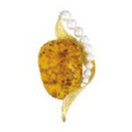 琥珀 パールブローチ