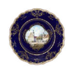 マイセン コバルト金彩絵皿 ボルニティ風景