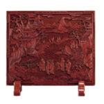 堆朱 山水人物文屏風