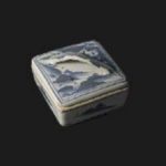 古染付 山水人物 文香合