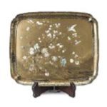 蒔絵芝山象嵌 花鳥文飾盆