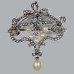 アンティークカット ダイアモンド 白蝶真珠 ブローチ